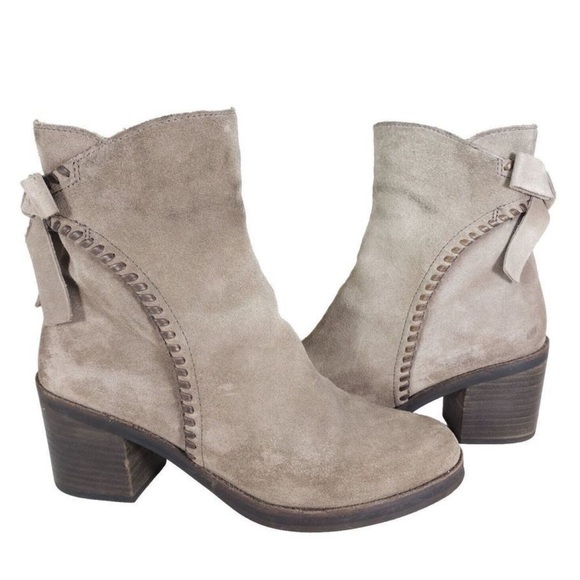 UGG Mousse Suede Leather Whipstitch Back Bow Ankle Boots - Picture 1 of 7